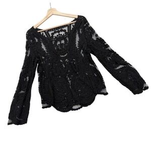 Black Sheer Lace Long  Sleeve Top Whimsy Goth Women's S/M